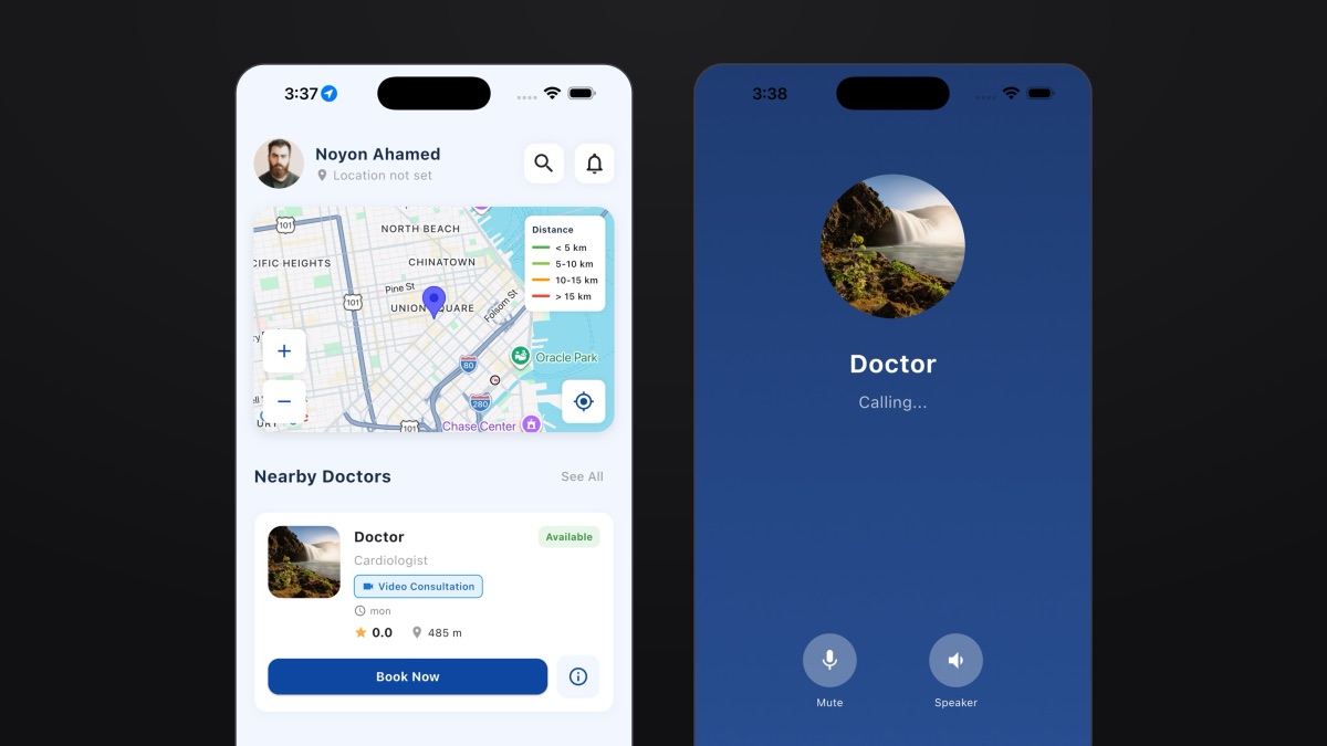 Docmobi — nearby doctors with map search, and an in-app consultation call